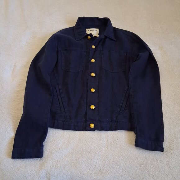 L'Agence Women's Size Small Navy Marine Celine Linen Lightweight Jacket - Picture 6 of 16